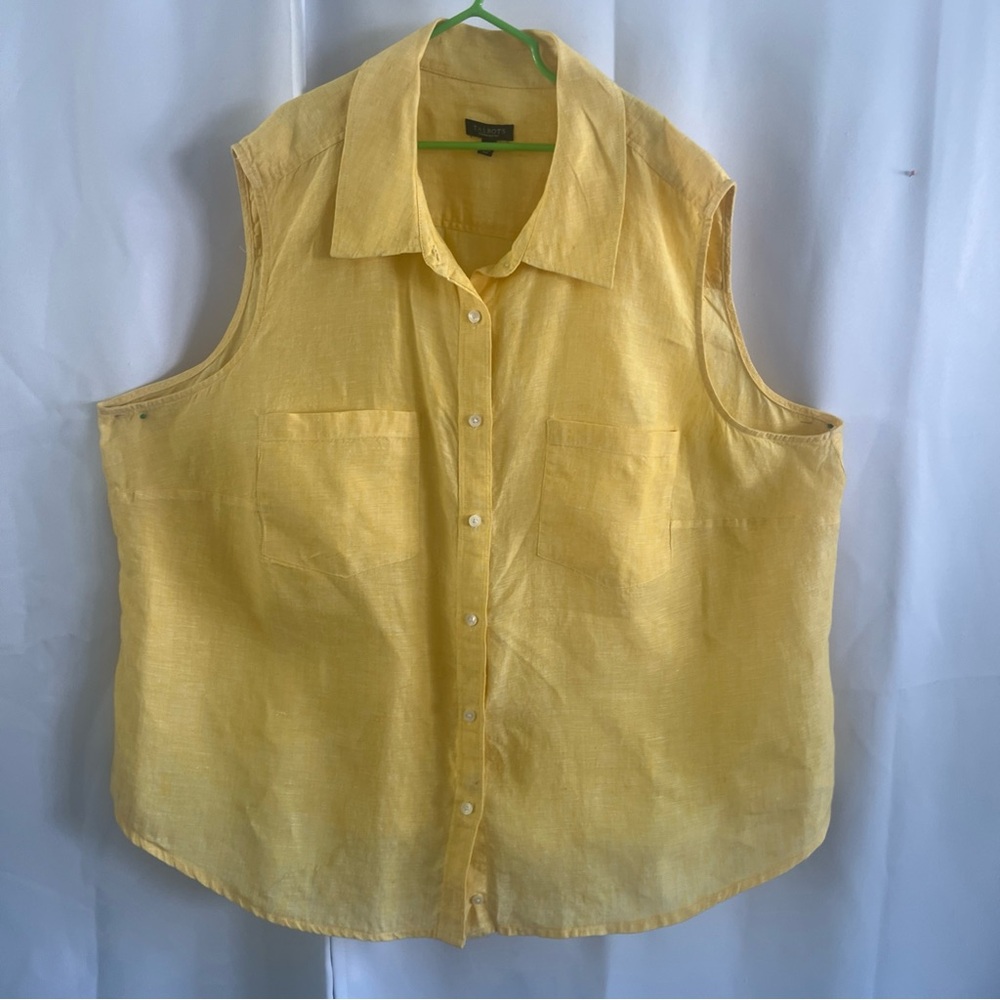 Talbots Yellow plus size 3xlSleeveless Button-Down Shirt 100% linen